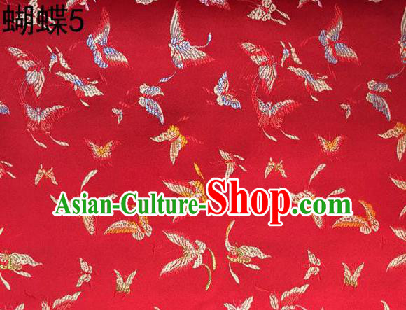 Asian Chinese Traditional Embroidery Butterflies Red Satin Silk Fabric, Top Grade Brocade Tang Suit Hanfu Fabric Cheongsam Cloth Material