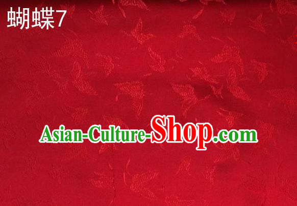 Asian Chinese Traditional Embroidery Butterflies Red Satin Silk Fabric, Top Grade Brocade Tang Suit Hanfu Fabric Cheongsam Cloth Material