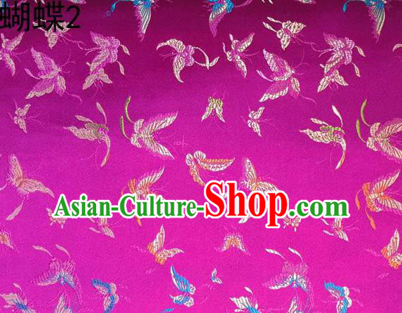 Asian Chinese Traditional Embroidery Colorful Butterflies Rosy Satin Silk Fabric, Top Grade Brocade Tang Suit Hanfu Fabric Cheongsam Cloth Material