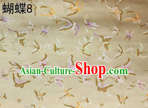 Asian Chinese Traditional Embroidery Colorful Butterflies Golden Satin Silk Fabric, Top Grade Brocade Tang Suit Hanfu Fabric Cheongsam Cloth Material