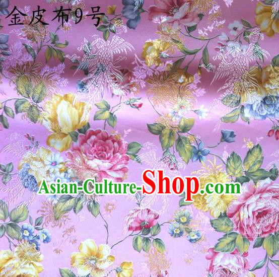 Asian Chinese Traditional Embroidery Peony Pink Satin Silk Fabric, Top Grade Brocade Tang Suit Hanfu Fabric Cheongsam Cloth Material