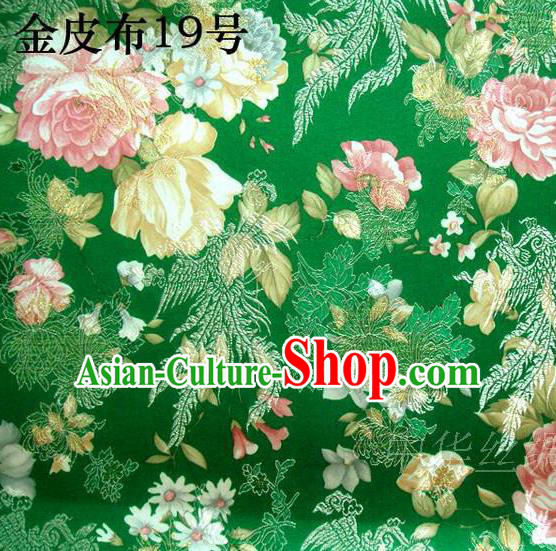 Asian Chinese Traditional Embroidery Peony Green Satin Silk Fabric, Top Grade Brocade Tang Suit Hanfu Fabric Cheongsam Cloth Material