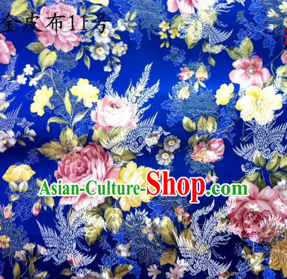 Asian Chinese Traditional Embroidery Peony Royalblue Satin Silk Fabric, Top Grade Brocade Tang Suit Hanfu Fabric Cheongsam Cloth Material