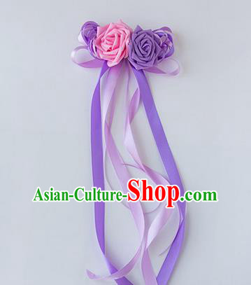 Top Grade Wedding Accessories Decoration, China Style Wedding Limousine Satin Bowknot Lilac Flowers Bride Long Ribbon Garlands