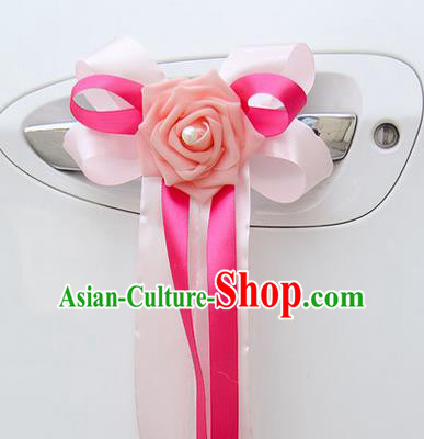 Top Grade Wedding Accessories Decoration, China Style Wedding Limousine Bowknot Pink Flowers Bride Rosy Ribbon Garlands