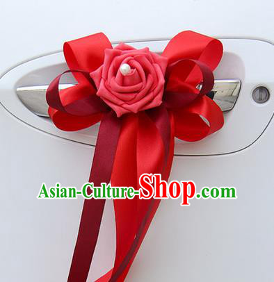 Top Grade Wedding Accessories Decoration, China Style Wedding Limousine Bowknot Red Flowers Bride Ribbon Garlands