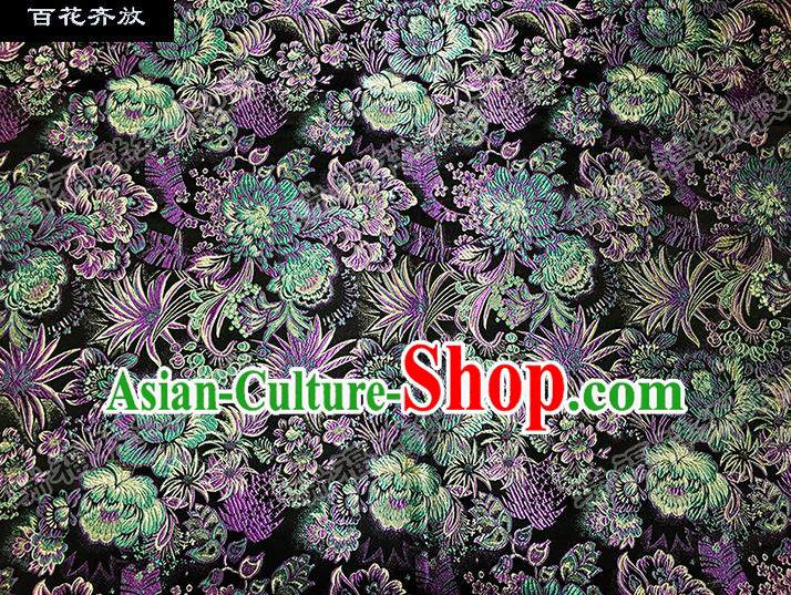 Asian Chinese Traditional Satin Embroidery Mulberry Silk Fabric, Top Grade Nanjing Brocade Tang Suit Hanfu Black Fabric Cheongsam Cloth Material