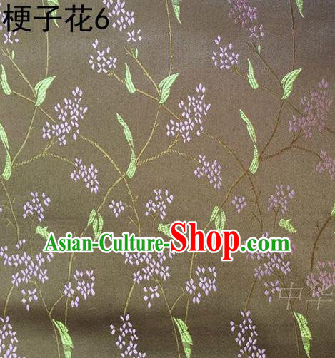 Asian Chinese Traditional Handmade Embroidery Stem Flowers Silk Fabric, Top Grade Nanjing Brocade Tang Suit Hanfu Brown Fabric Cheongsam Cloth Material