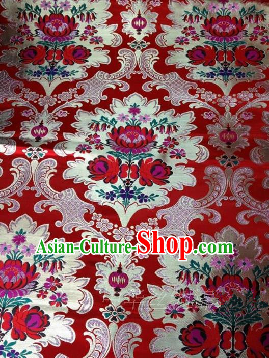 Asian Chinese Traditional Handmade Embroidery Flowers Wedding Satin Silk Fabric, Top Grade Nanjing Brocade Tang Suit Xiuhe Suit Hanfu Red Fabric Cheongsam Cloth Material