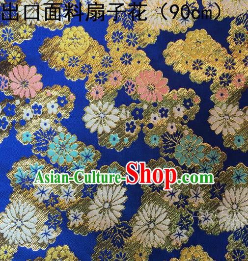 Asian Chinese Traditional Handmade Embroidery Flowers Satin Silk Fabric, Top Grade Nanjing Brocade Tang Suit Kimono Hanfu Blue Fabric Cheongsam Cloth Material