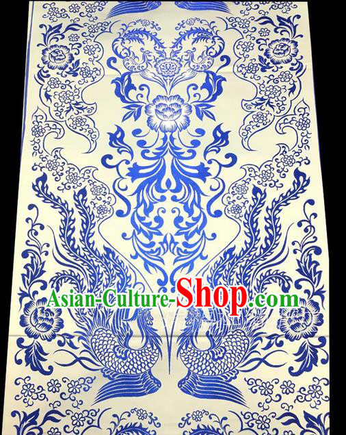 Asian Chinese Traditional Handmade Suzhou Printing Aoi Hana Phoenix Satin Silk Fabric, Top Grade Hanfu Nanjing Brocade Tang Suit Fabric Cheongsam Cloth Material