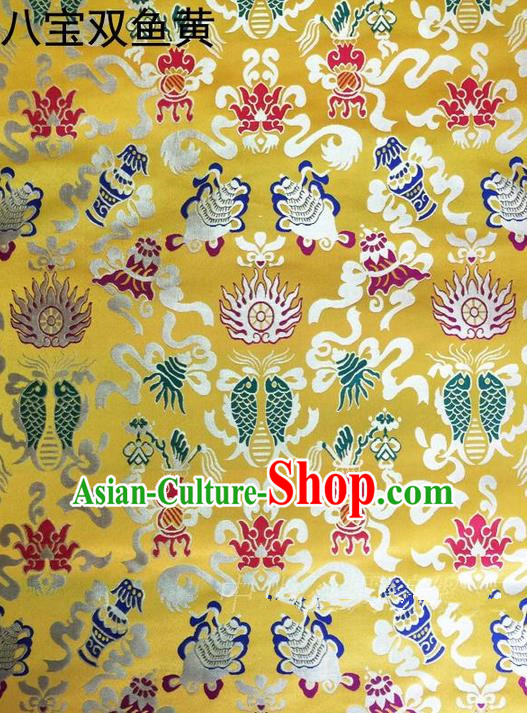 Asian Chinese Traditional Handmade Embroidery Chinese Knot Satin Silk Fabric, Top Grade Nanjing Brocade Tang Suit Hanfu Fabric Cheongsam Golden Cloth Material