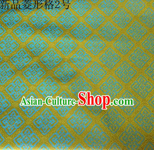 Asian Chinese Traditional Handmade Embroidery Rhombus Pattern Satin Silk Fabric, Top Grade Nanjing Brocade Tang Suit Hanfu Fabric Cheongsam Green Cloth Material