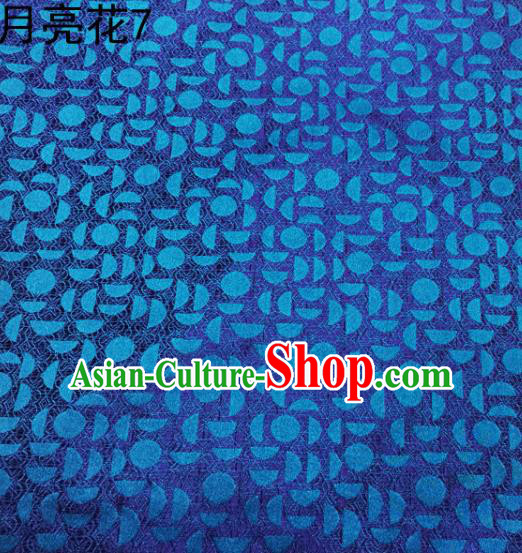 Asian Chinese Traditional Handmade Embroidery Moon Flowers Satin Silk Fabric, Top Grade Nanjing Brocade Tang Suit Hanfu Fabric Cheongsam Blue Cloth Material