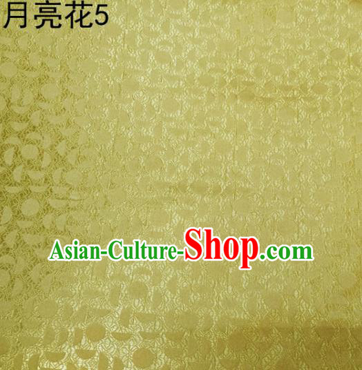 Asian Chinese Traditional Handmade Embroidery Moon Flowers Satin Silk Fabric, Top Grade Nanjing Brocade Tang Suit Hanfu Fabric Cheongsam Yellow Cloth Material