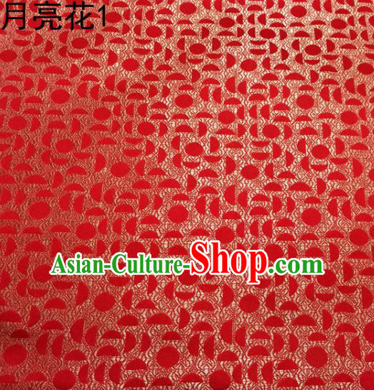 Asian Chinese Traditional Handmade Embroidery Moon Flowers Satin Silk Fabric, Top Grade Nanjing Brocade Tang Suit Hanfu Fabric Cheongsam Red Cloth Material