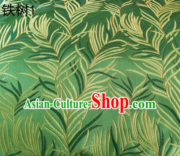 Asian Chinese Traditional Handmade Embroidery Bunga Manggar Flowers Satin Green Silk Fabric, Top Grade Nanjing Brocade Tang Suit Hanfu Fabric Cheongsam Cloth Material