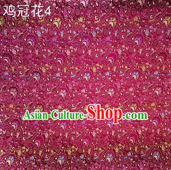 Asian Chinese Traditional Handmade Embroidery Cockscomb Flowers Satin Thangka Purple Silk Fabric, Top Grade Nanjing Brocade Tang Suit Hanfu Fabric Cheongsam Cloth Material