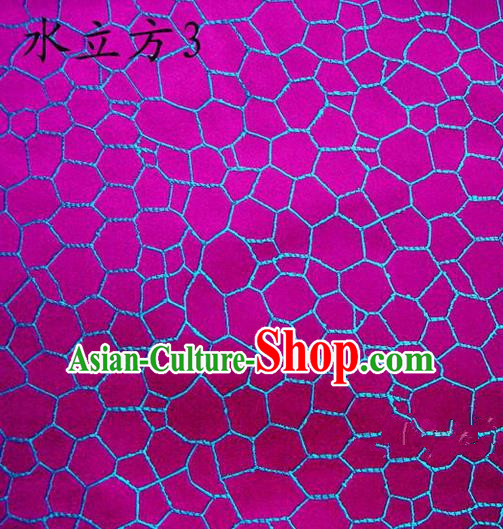 Traditional Asian Chinese Handmade Printing Water Cube Structure Satin Purple Silk Fabric, Top Grade Nanjing Brocade Tang Suit Hanfu Clothing Fabric Cheongsam Cloth Material