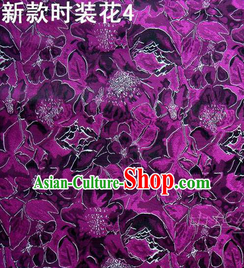 Traditional Asian Chinese Handmade Printing Flowers Satin Purple Silk Fabric, Top Grade Nanjing Brocade Tang Suit Hanfu Clothing Fabric Cheongsam Cloth Material