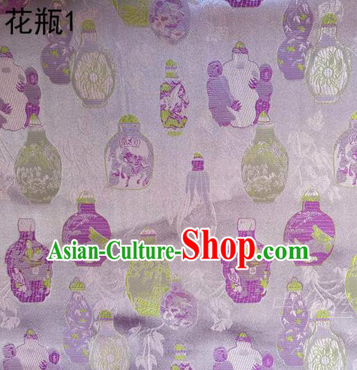 Traditional Asian Chinese Handmade Embroidery Vase Satin Pink Silk Fabric, Top Grade Nanjing Brocade Tang Suit Hanfu Clothing Fabric Cheongsam Cloth Material