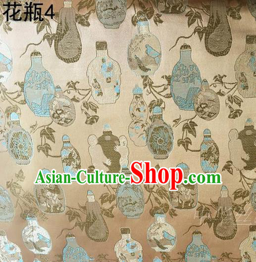 Traditional Asian Chinese Handmade Embroidery Vase Satin Golden Silk Fabric, Top Grade Nanjing Brocade Tang Suit Hanfu Clothing Fabric Cheongsam Cloth Material