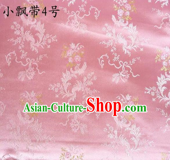 Traditional Asian Chinese Handmade Embroidery Flowers Ribbons Satin Pink Silk Fabric, Top Grade Nanjing Brocade Tang Suit Hanfu Clothing Fabric Cheongsam Cloth Material