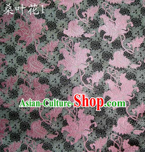 Traditional Asian Chinese Handmade Embroidery Mulberry Leaf Flowers Satin Grey Silk Fabric, Top Grade Nanjing Brocade Tang Suit Hanfu Clothing Fabric Cheongsam Cloth Material