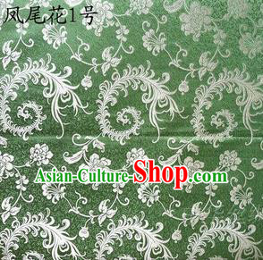 Traditional Asian Chinese Handmade Embroidery Ombre Peony Flowers Satin Green Silk Fabric, Top Grade Nanjing Brocade Tang Suit Hanfu Clothing Fabric Cheongsam Cloth Material