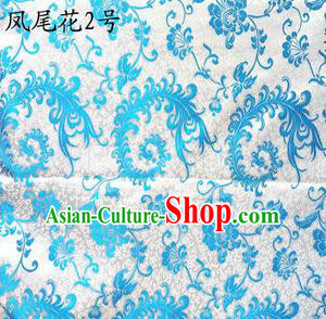 Traditional Asian Chinese Handmade Embroidery Ombre Peony Flowers Satin Blue Silk Fabric, Top Grade Nanjing Brocade Tang Suit Hanfu Clothing Fabric Cheongsam Cloth Material