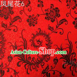 Traditional Asian Chinese Handmade Embroidery Black Ombre Peony Flowers Satin Red Silk Fabric, Top Grade Nanjing Brocade Tang Suit Hanfu Clothing Fabric Cheongsam Cloth Material