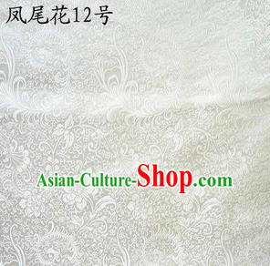 Traditional Asian Chinese Handmade Embroidery Ombre Peony Flowers Satin White Silk Fabric, Top Grade Nanjing Brocade Tang Suit Hanfu Clothing Fabric Cheongsam Cloth Material