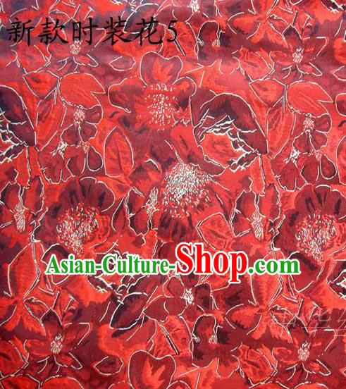 Traditional Asian Chinese Handmade Printing Flowers Satin Red Silk Fabric, Top Grade Nanjing Brocade Tang Suit Hanfu Clothing Fabric Cheongsam Cloth Material