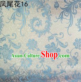 Traditional Asian Chinese Handmade Embroidery Blue Ombre Peony Flowers Satin Silk Fabric, Top Grade Nanjing Brocade Tang Suit Hanfu Clothing Fabric Cheongsam Cloth Material