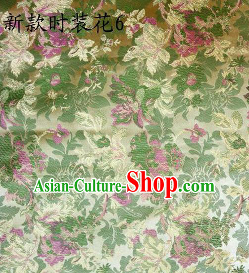 Traditional Asian Chinese Handmade Printing Flowers Satin Yellow Silk Fabric, Top Grade Nanjing Brocade Tang Suit Hanfu Clothing Fabric Cheongsam Cloth Material