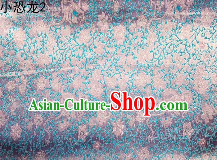 Traditional Asian Chinese Handmade Embroidery Dragon Flowers Satin Blue Silk Fabric, Top Grade Nanjing Brocade Ancient Costume Tang Suit Hanfu Clothing Fabric Cheongsam Cloth Material