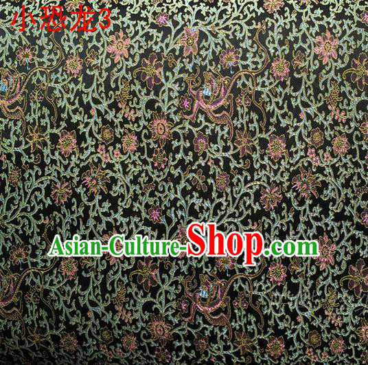 Traditional Asian Chinese Handmade Embroidery Dragon Flowers Satin Black Silk Fabric, Top Grade Nanjing Brocade Ancient Costume Tang Suit Hanfu Clothing Fabric Cheongsam Cloth Material