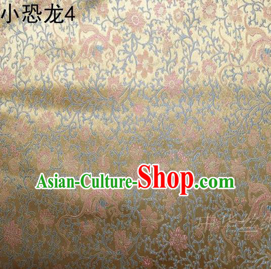 Traditional Asian Chinese Handmade Embroidery Dragon Flowers Satin Golden Silk Fabric, Top Grade Nanjing Brocade Ancient Costume Tang Suit Hanfu Clothing Fabric Cheongsam Cloth Material