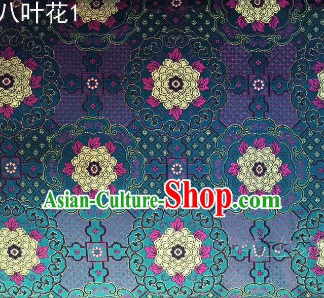 Traditional Asian Chinese Handmade Embroidery Flowers Mongolian Robe Satin Peacock Blue Silk Fabric, Top Grade Nanjing Brocade Ancient Costume Tang Suit Hanfu Clothing Fabric Cheongsam Cloth Material