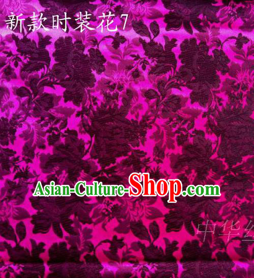 Traditional Asian Chinese Handmade Printing Flowers Satin Rosy Silk Fabric, Top Grade Nanjing Brocade Tang Suit Hanfu Clothing Fabric Cheongsam Cloth Material