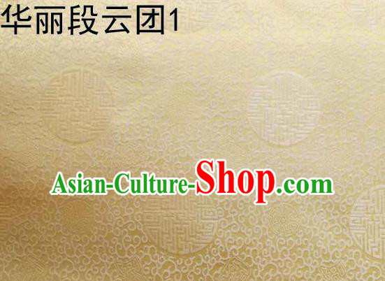 Traditional Asian Chinese Handmade Embroidery Auspicious Clouds Satin Golden Tang Suit Silk Fabric, Top Grade Nanjing Brocade Ancient Costume Hanfu Clothing Fabric Cheongsam Cloth Material