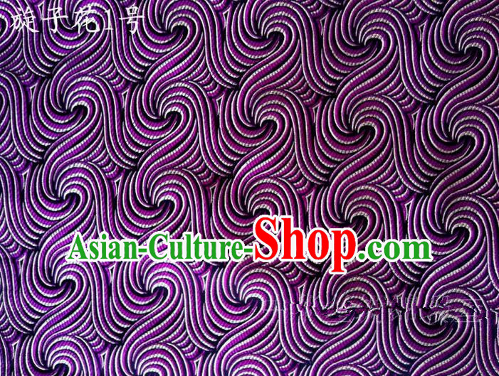 Traditional Asian Chinese Handmade Printing Spiral Structure Satin Purple Silk Fabric, Top Grade Nanjing Brocade Tang Suit Hanfu Clothing Fabric Cheongsam Cloth Material
