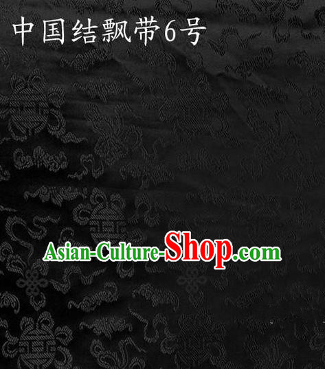 Traditional Asian Chinese Handmade Embroidery Chinese Knot Ribbons Satin Black Silk Fabric, Top Grade Nanjing Brocade Tang Suit Hanfu Fabric Cheongsam Cloth Material