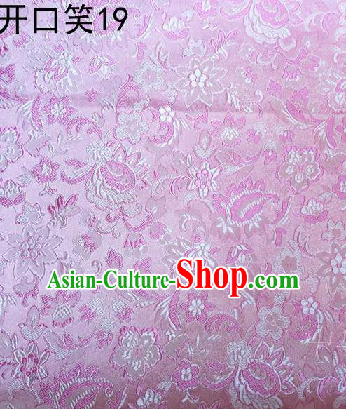 Traditional Asian Chinese Handmade Embroidery Flowers Satin Pink Silk Fabric, Top Grade Nanjing Brocade Tang Suit Hanfu Wedding Clothing Fabric Cheongsam Cloth Material