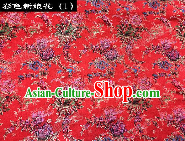 Traditional Asian Chinese Handmade Embroidery Butterfly Peony Satin Red Silk Fabric, Top Grade Nanjing Brocade Tang Suit Hanfu Clothing Fabric Cheongsam Cloth Material