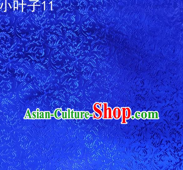 Traditional Asian Chinese Handmade Embroidery Wheat Leaf Satin Silk Fabric, Top Grade Nanjing Blue Brocade Tang Suit Hanfu Clothing Fabric Cheongsam Cloth Material