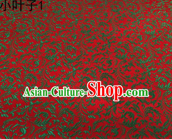 Traditional Asian Chinese Handmade Embroidery Green Wheat Leaf Satin Silk Fabric, Top Grade Nanjing Red Brocade Tang Suit Hanfu Clothing Fabric Cheongsam Cloth Material