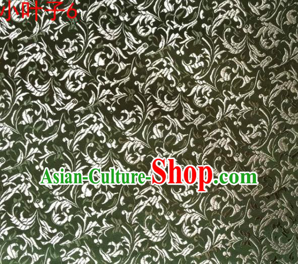 Traditional Asian Chinese Handmade Embroidery Wheat Leaf Satin Silk Fabric, Top Grade Nanjing Olive Green Brocade Tang Suit Hanfu Clothing Fabric Cheongsam Cloth Material