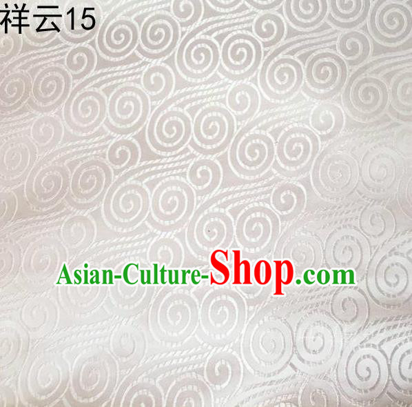 Traditional Asian Chinese Handmade Embroidery Auspicious Clouds Satin White Silk Fabric, Top Grade Nanjing Brocade Tang Suit Hanfu Clothing Fabric Cheongsam Cloth Material