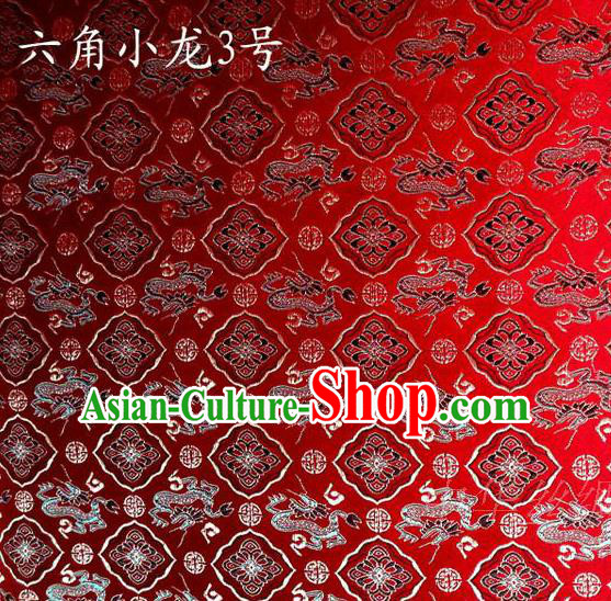 Traditional Asian Chinese Handmade Embroidery Dragons Red Satin Silk Fabric, Top Grade Nanjing Brocade Tang Suit Hanfu Clothing Fabric Cheongsam Cloth Material